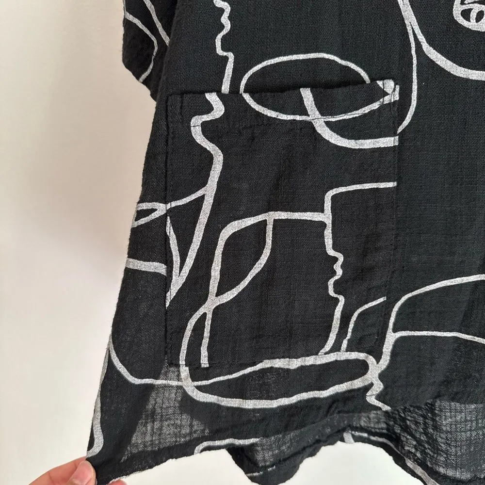 T By Transparente Italy Abstract Art Face Tunic Top Cotton Linen Lagenlook Black Size undefined - Image 2