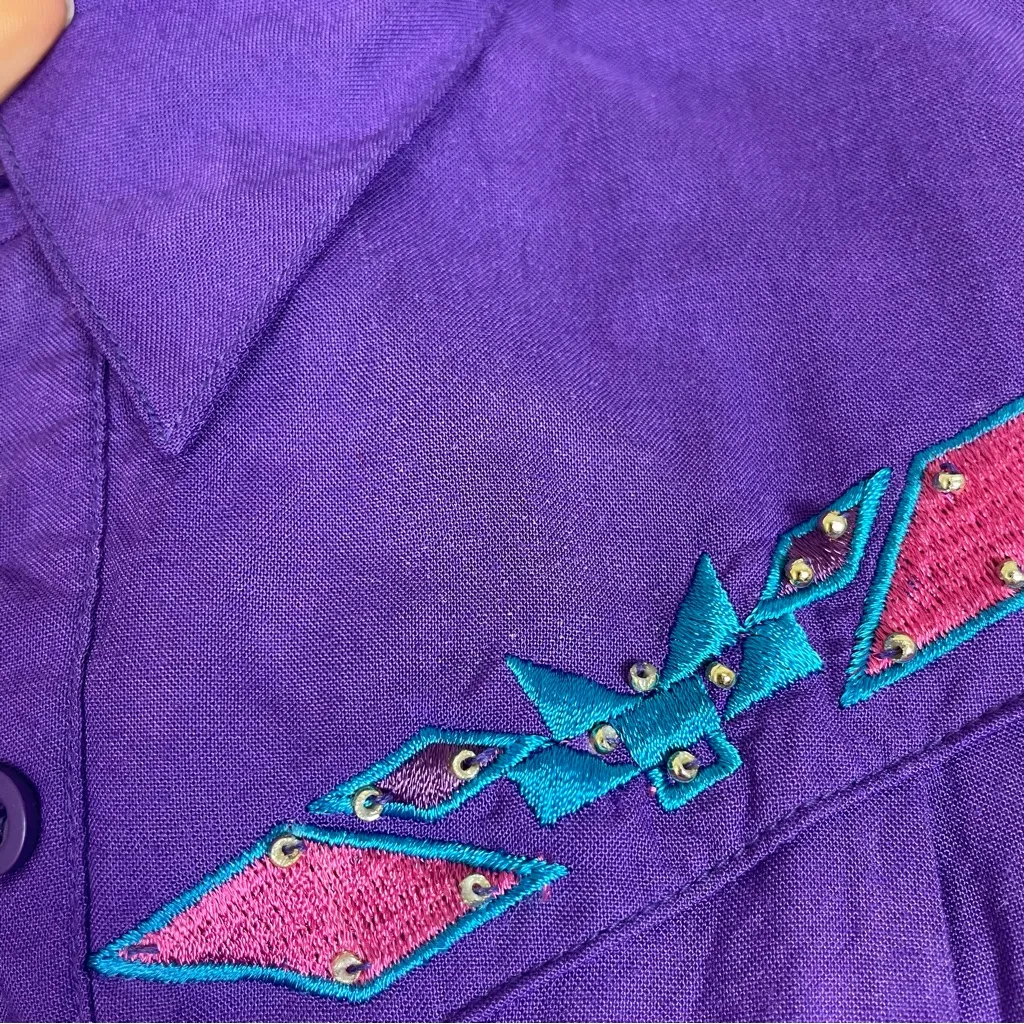 Vintage Wrangler Top Western Embroidery Purple Medium‎ Women Shirt Cowgirl Retro - Image 11