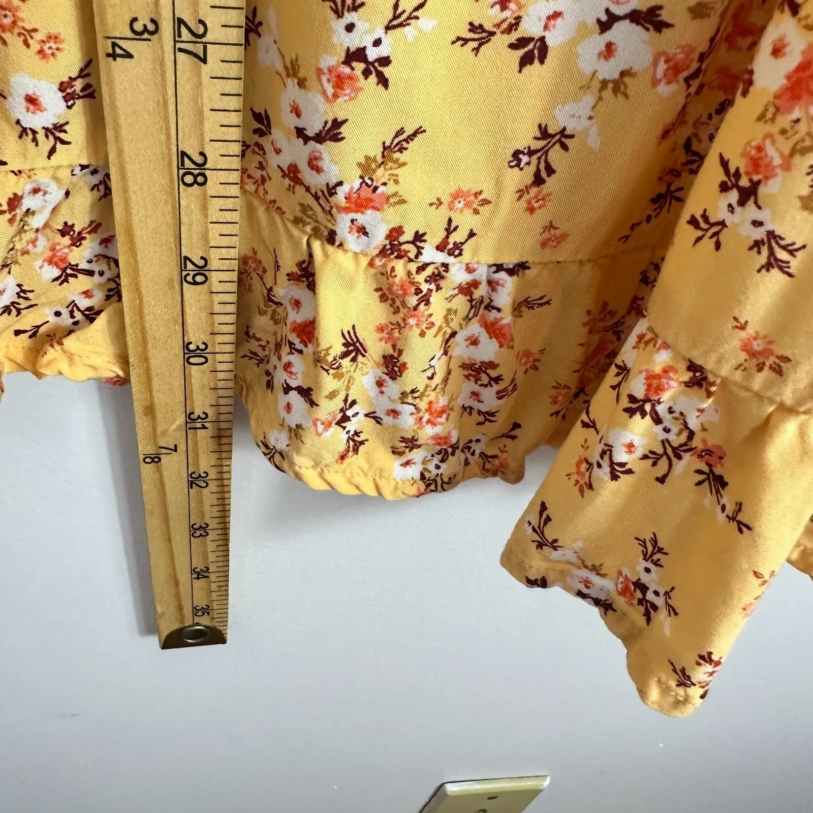 Old Navy Dress XS Yellow Floral Ruffle Hem Milkmaid Cottage Dainty Boho Romantic - Image 3