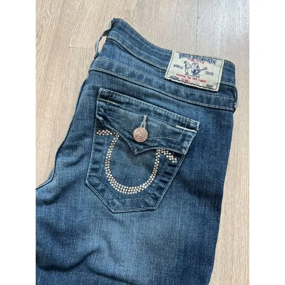 True Religion Swarovski Crystals Logo Leggings Blue Skinny Jeans Size 28 - Image 2