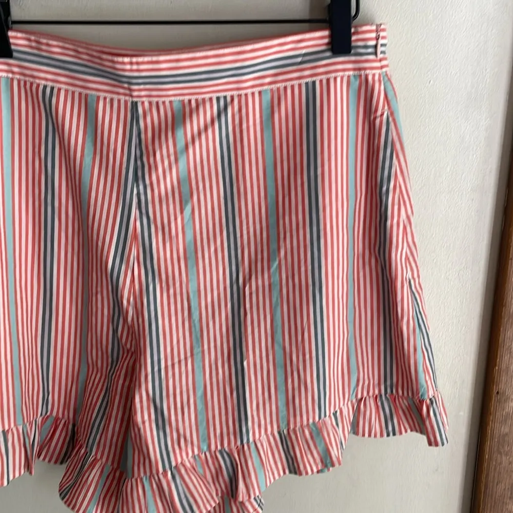 SEE BY CHLOÉ Neo Janis Striped Cotton Poplin Frill Shorts Red Multicolored - Image 5