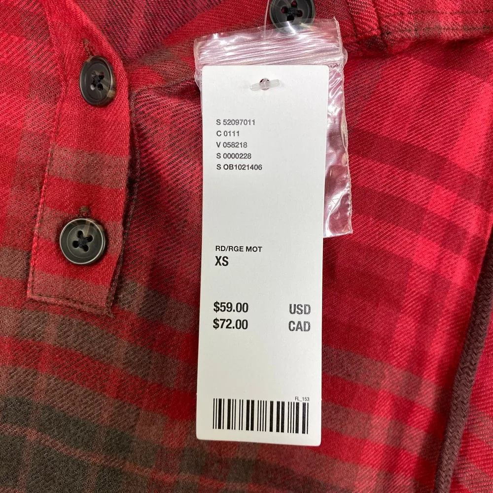 Urban Outfitters Red Black Plaid Drawstring Hoodie Women's Size X-Small XS NWT - Image 6