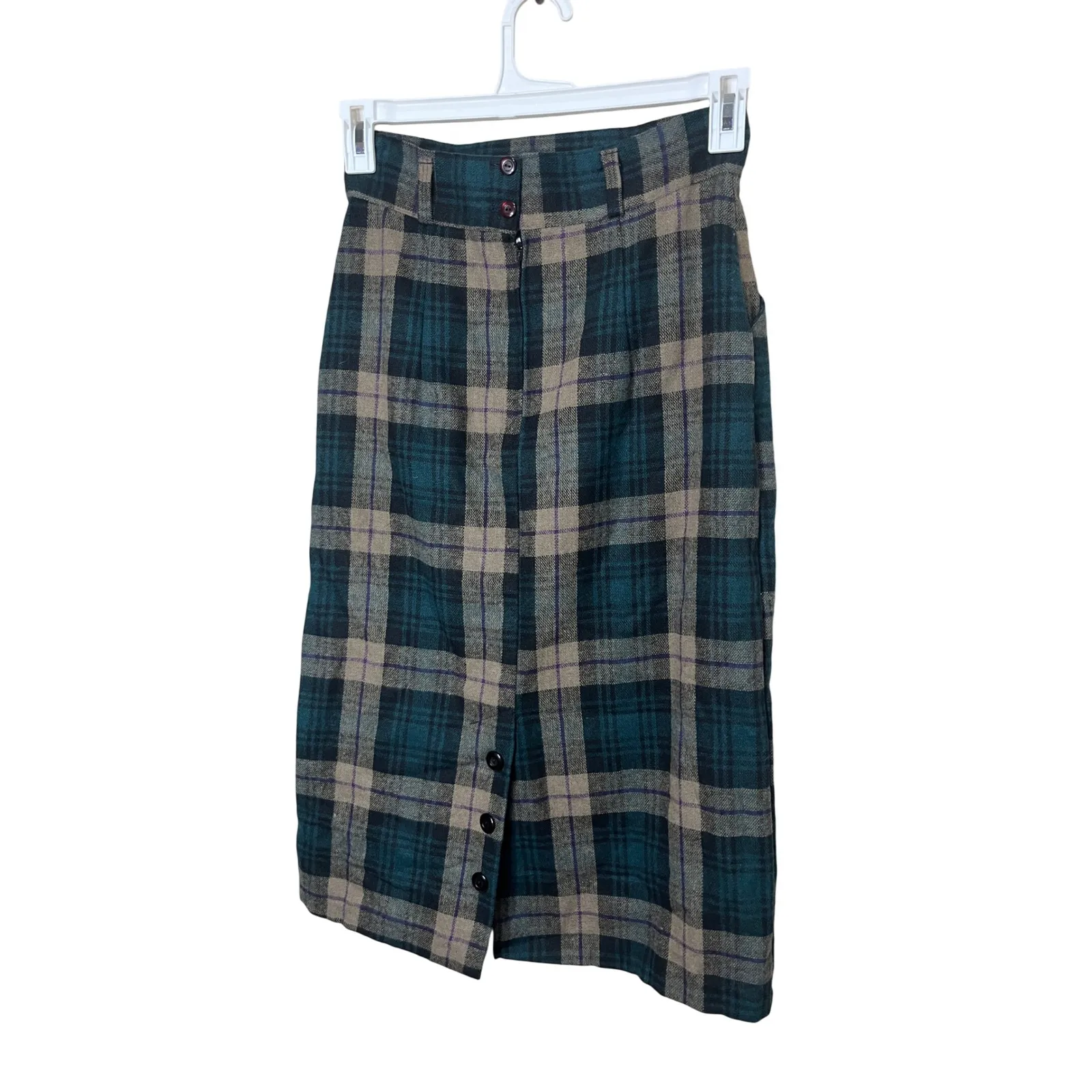 Vintage‎ Wool Blend Plaid Skirt Size 10 High Waist Midi Pencil Career Casual Green - Image 5