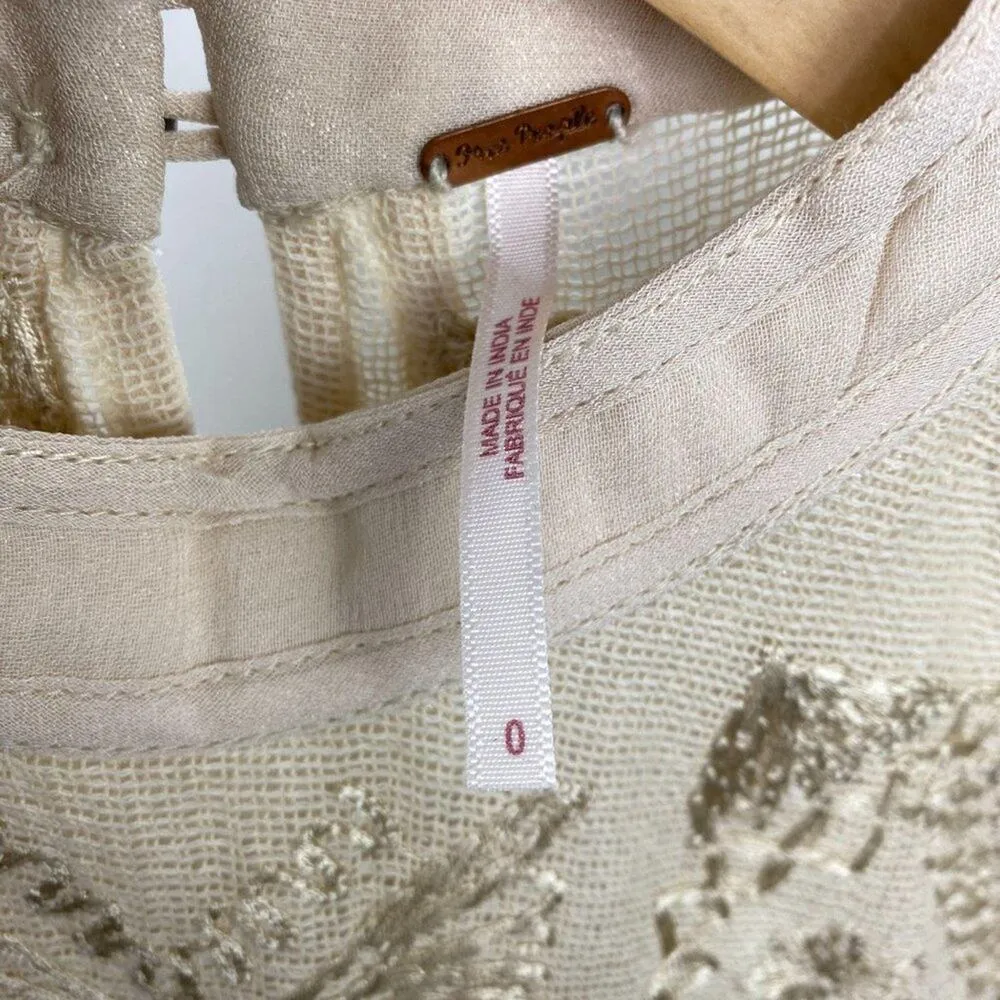 Free People Mini Boho Dress Women Size 0 Cream Embroidered Witch Fairy Concert - Image 13