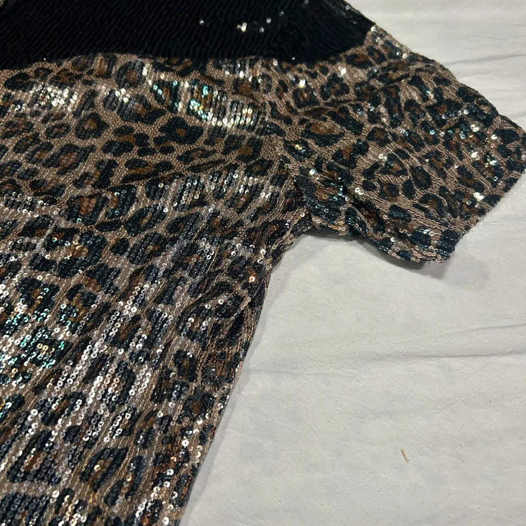 L&B Glittering Leopard Sequin Blouse 2xl - Image 7