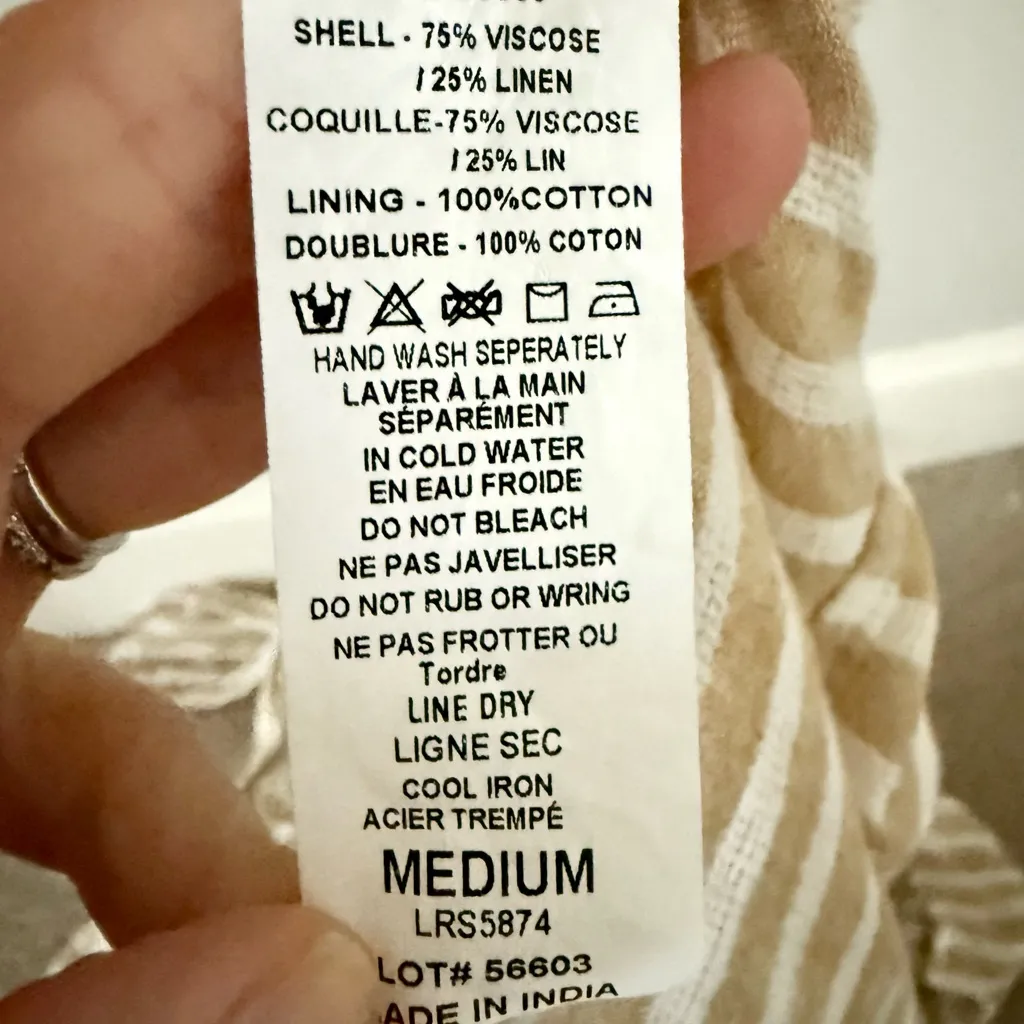 NWT Elan Curry Stripe Linen Blend Midi Dress in Tan and Cream Stripe Size M - Image 8