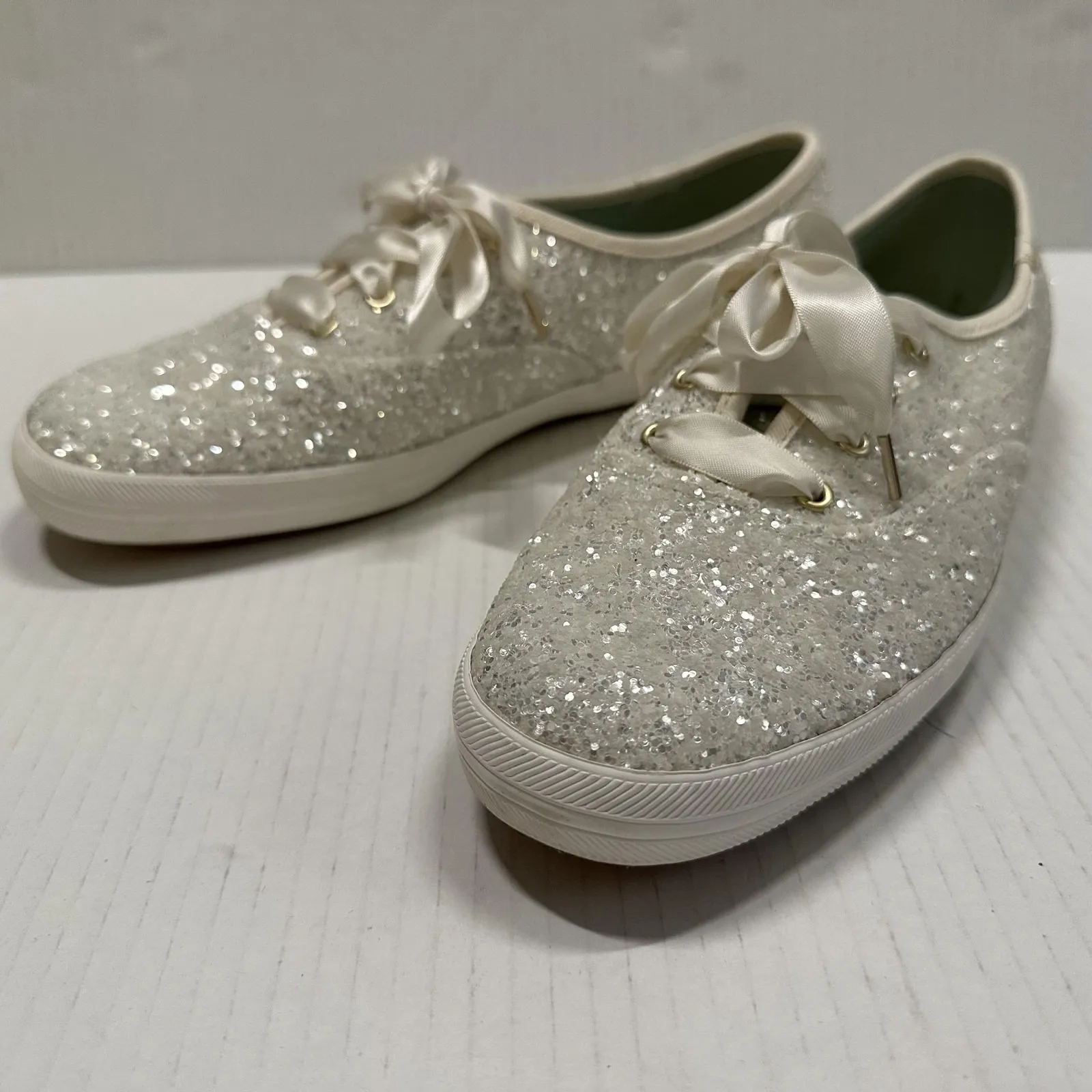 Keds x Kate Spade Glitter Shoes Womens 9 White Silver Bridal Wedding Sneakers - Image 11