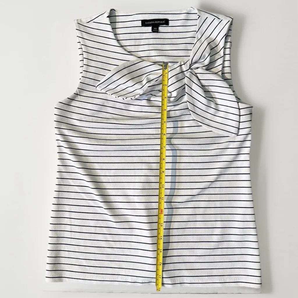 Banana Republic Striped Blouse Neck Bow - White  Navy Nautical Stripes,Size XS‎ - Image 7