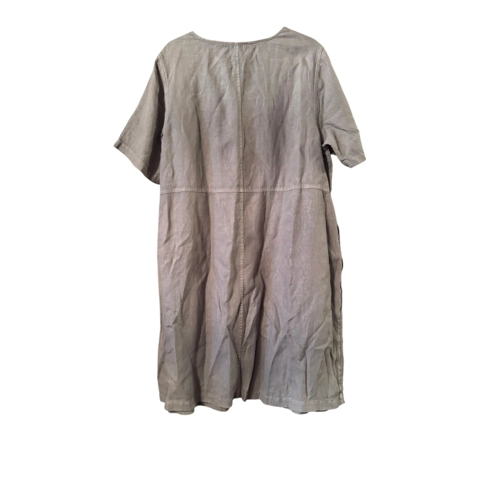 Pure Jill Garment Dyed 1005 Linen Short Sleeve Dress Pockets XL lagenlook Gray - Image 5