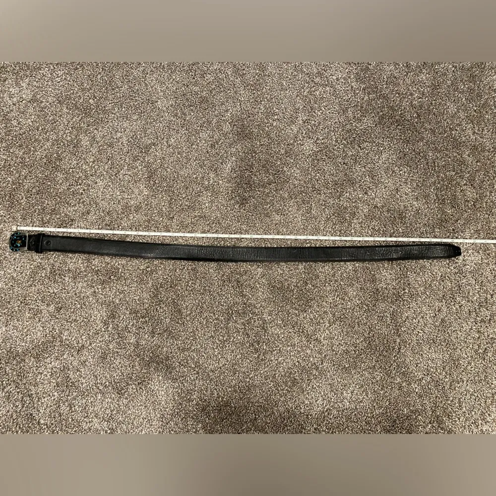 Paris Vintage Belt Navajo Inlaid Turquoise Slab Horse Shoe Belt Buckle 34” Black - Image 6