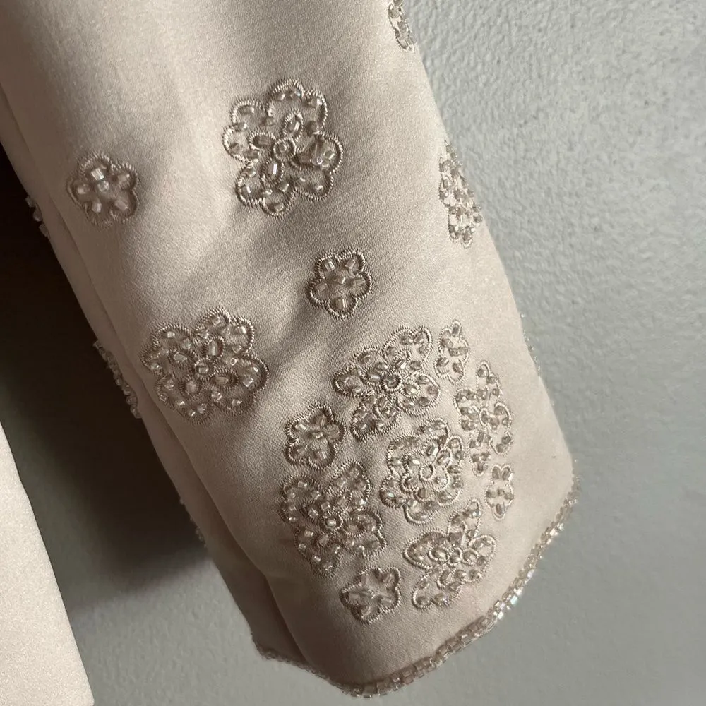 Vintage KIR Cream Satin Blazer 6 Beaded Floral Cuff Jacket Elegant Formalwear - Image 11