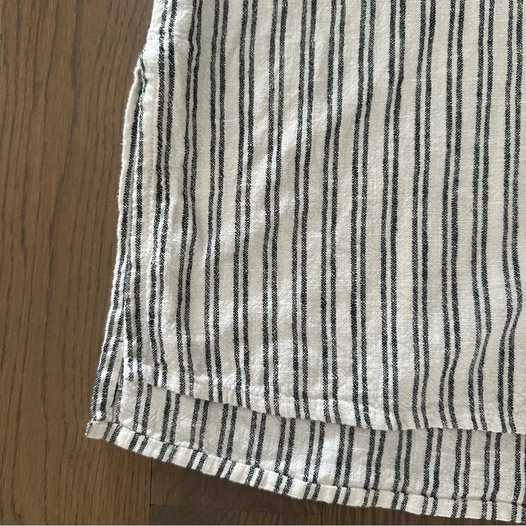 Jason Wu Linen Blend Collared Striped Button Front Shirt in White and Blue Small - Image 4