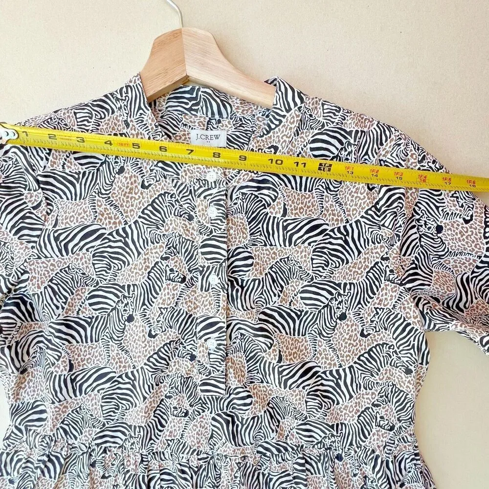 J.Crew Tiered Popover boho chic Black Camel Zebra Animal safari women Dress XS - Image 13