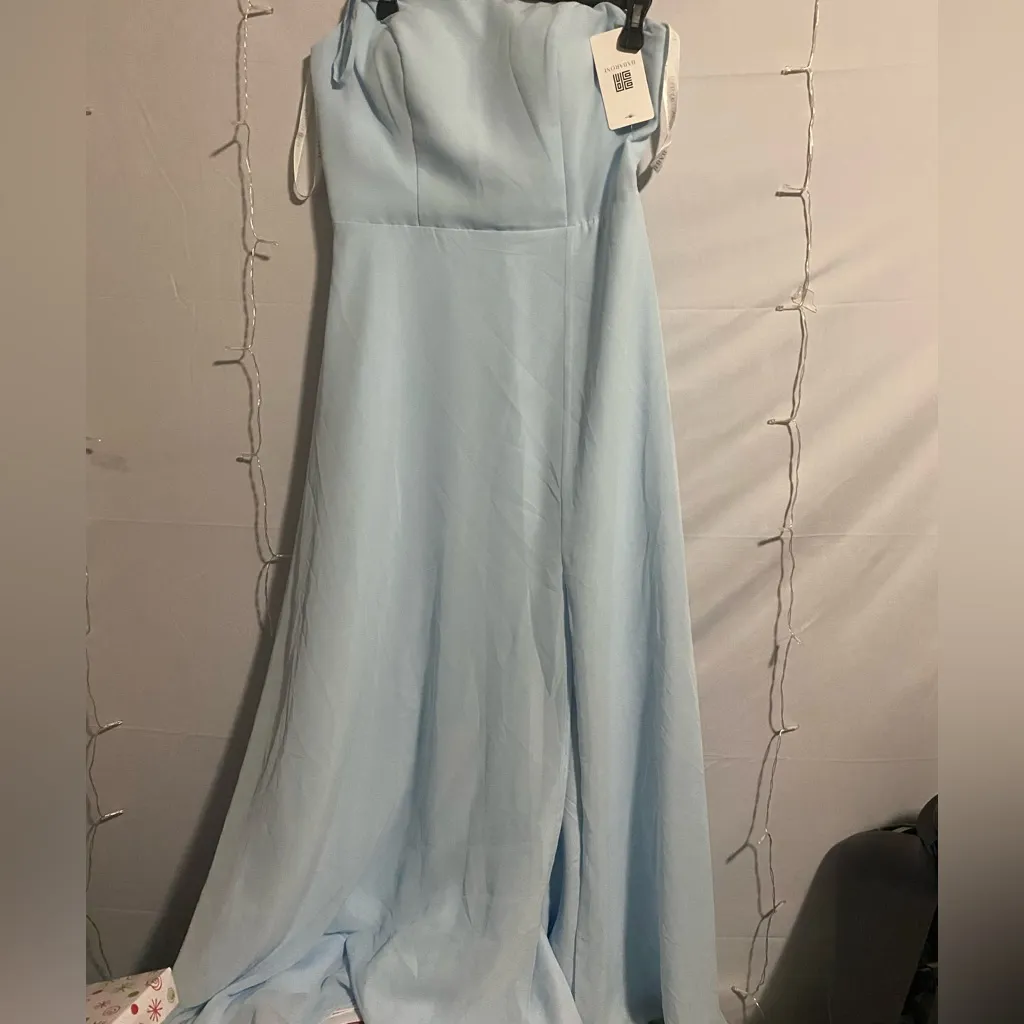 Elegant Light Blue Strapless Dress Size M - Image 3