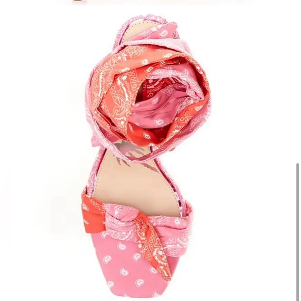 Gianni Bini × DANNIJO Misch Bandana
Colorblock Print Ankle Wrap Bow Sandals - Image 4