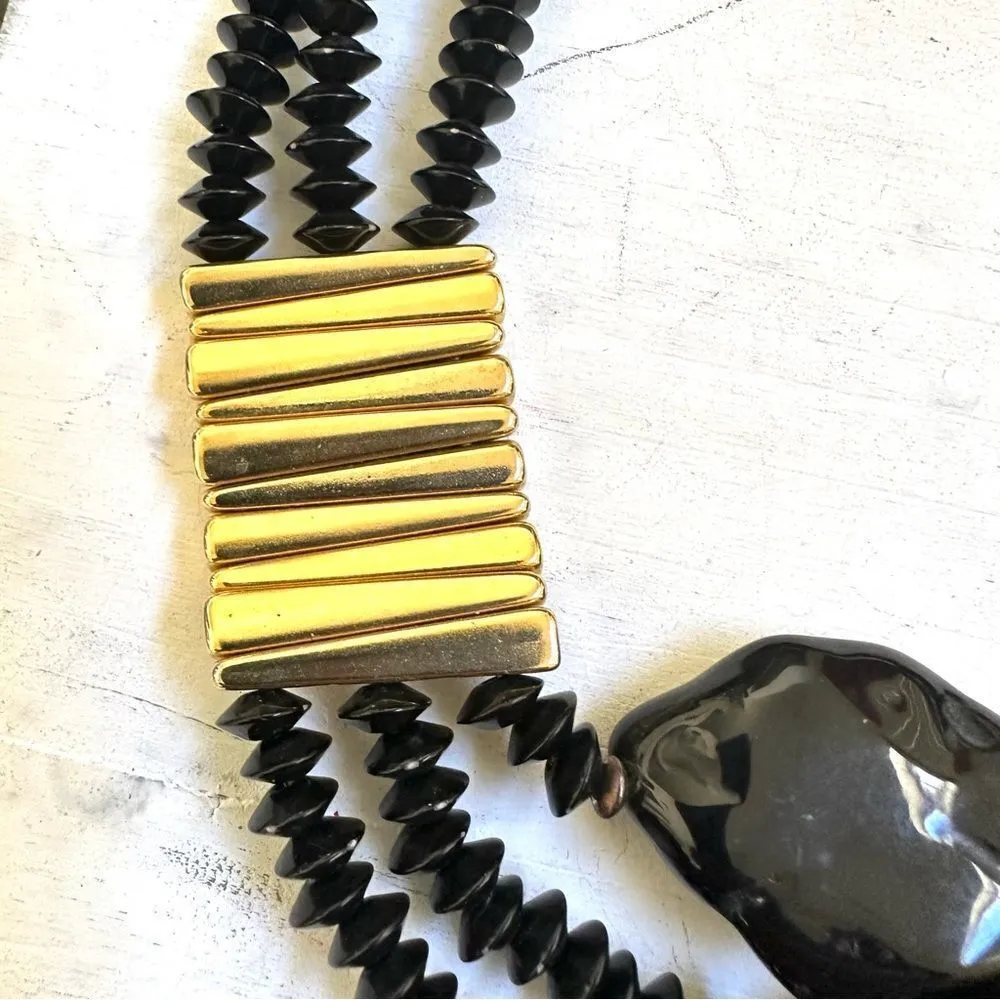 Les Bernard black beaded vintage statement necklace - Image 5