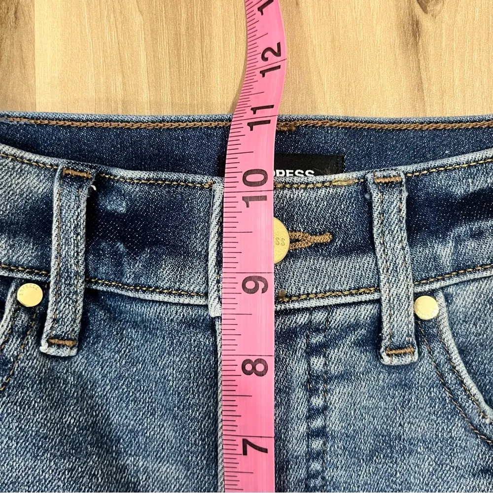 Express Skyscraper Mid Rise Distressed Split Leg Jeans - Image 11