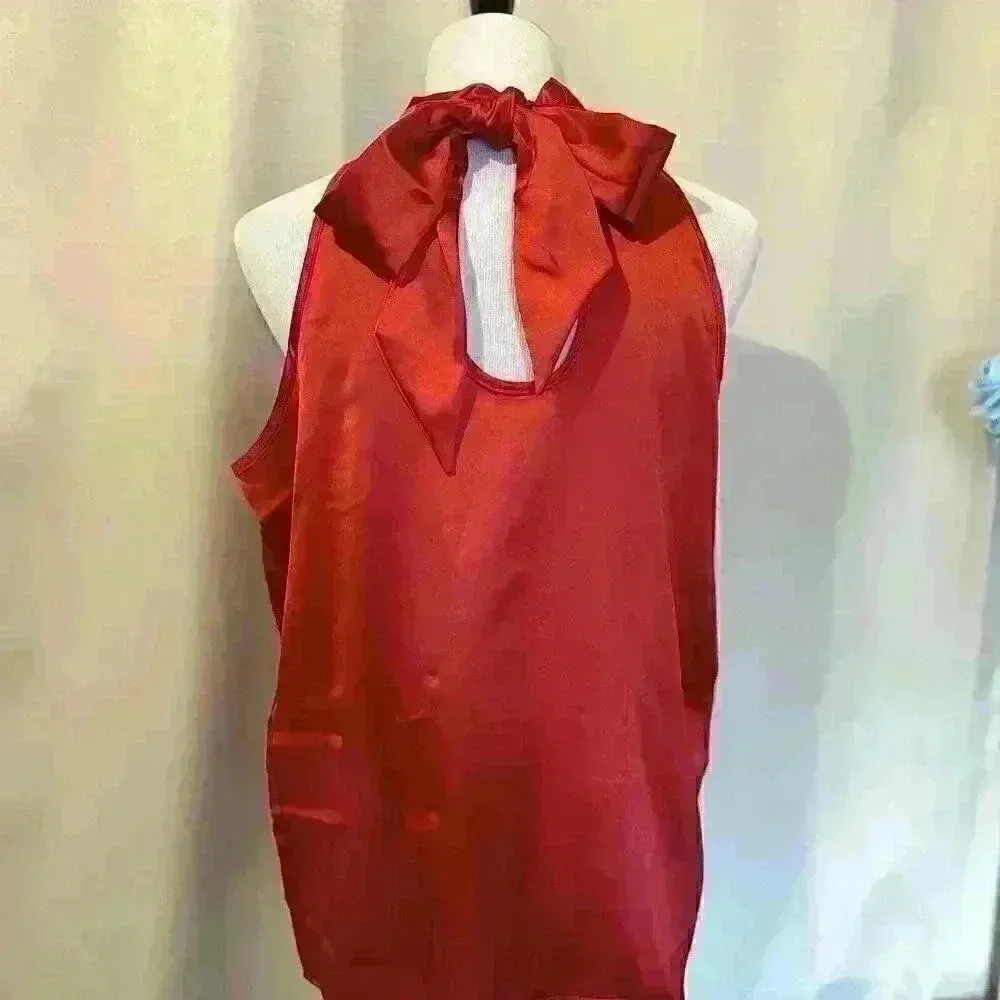 Red Bow Back Halter Top Large NWT - Image 3