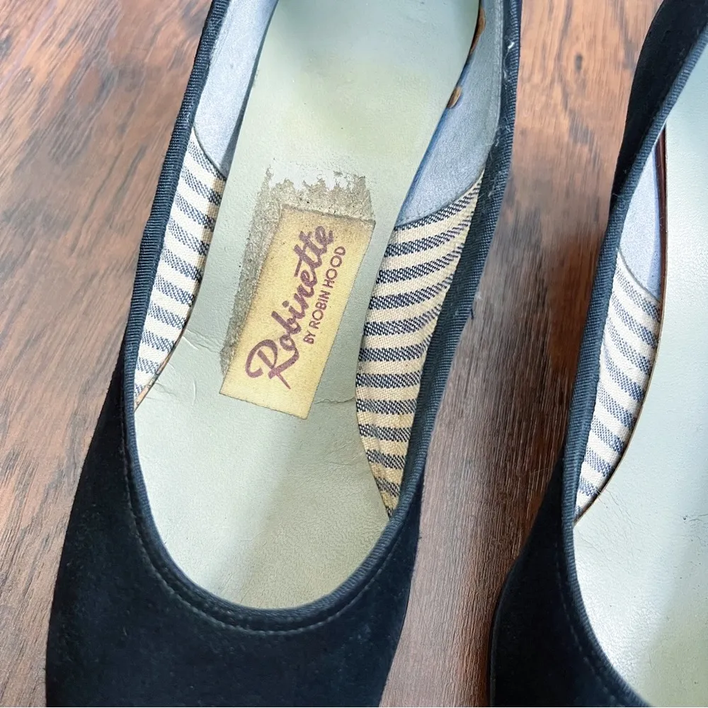 vintage • 1950s black suede pumps babydoll pinup heels retro rockabilly Size 5 - Image 5