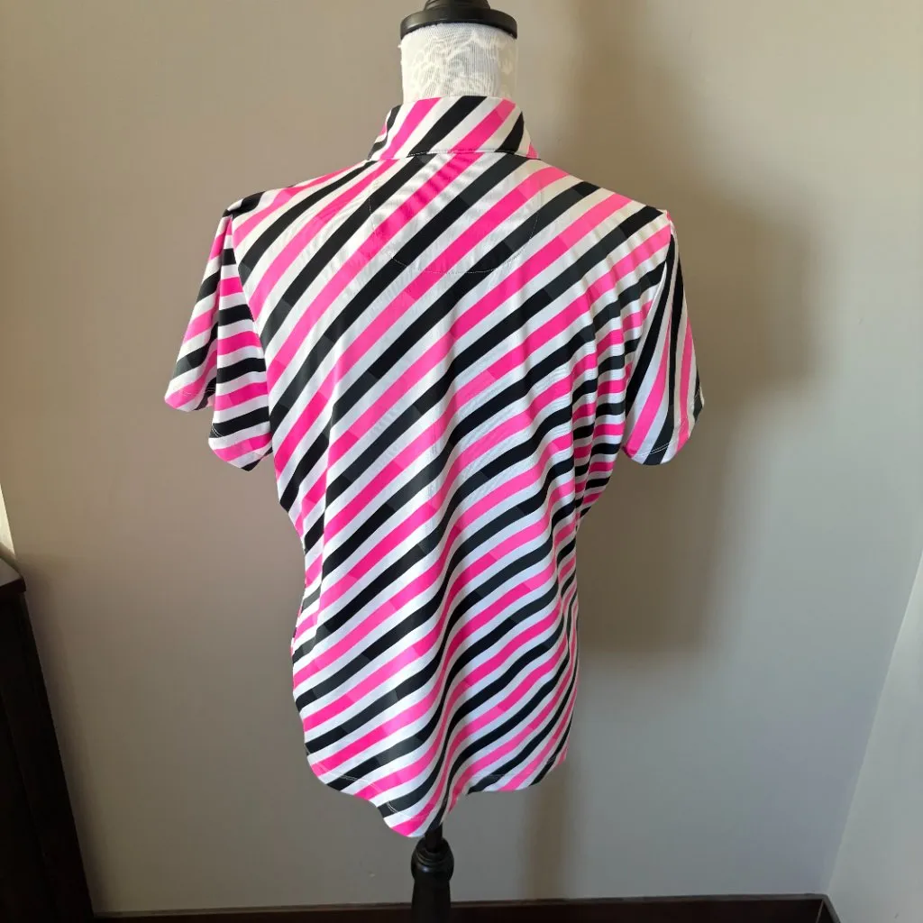 TAIL White Label Womens Golf Top Athletic Short Sleeve Striped Pink Large - Image 4
