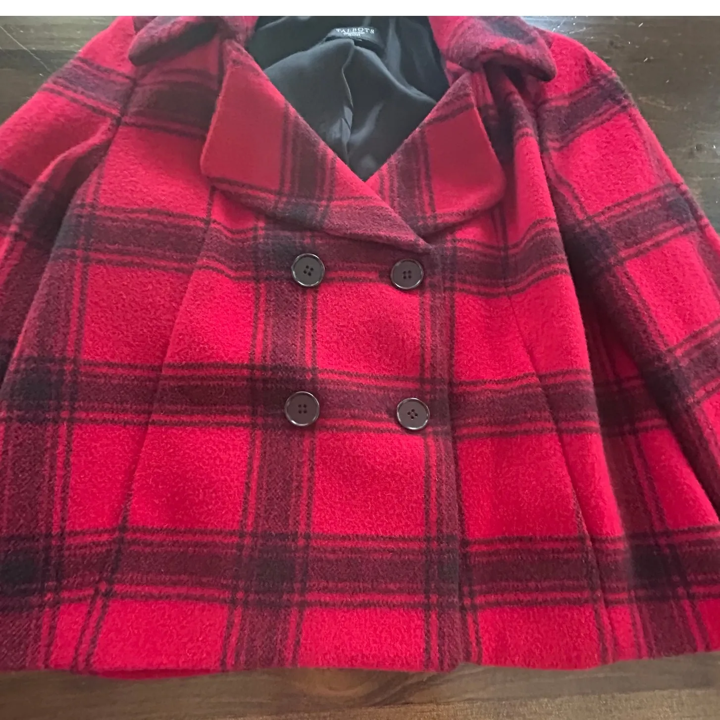 Talbots‎ Wool Alpaca Blend Red Black Button Cropped Blazer Jacket Women's Sz 10P - Image 2