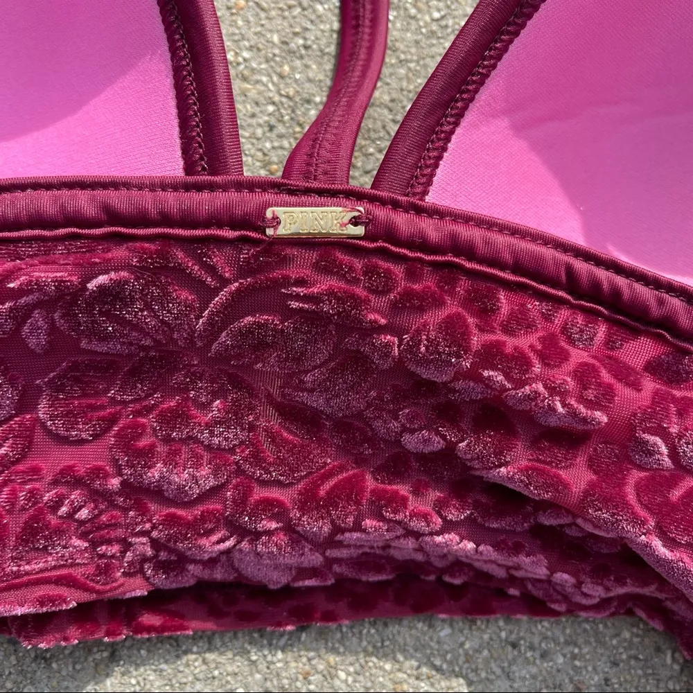 Pink Victoria’s Secret Wireless Velvet Floral Bralette size M - Image 5