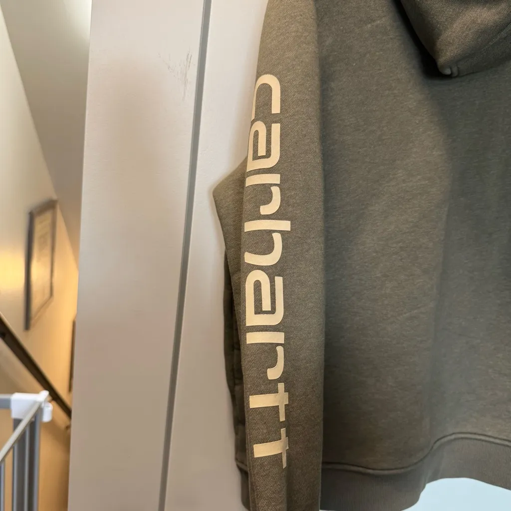 Women's Carhartt Clarksburg Relaxed Fit Midweight Logo‎ Sleeve Graphic Hoodie M - Image 6