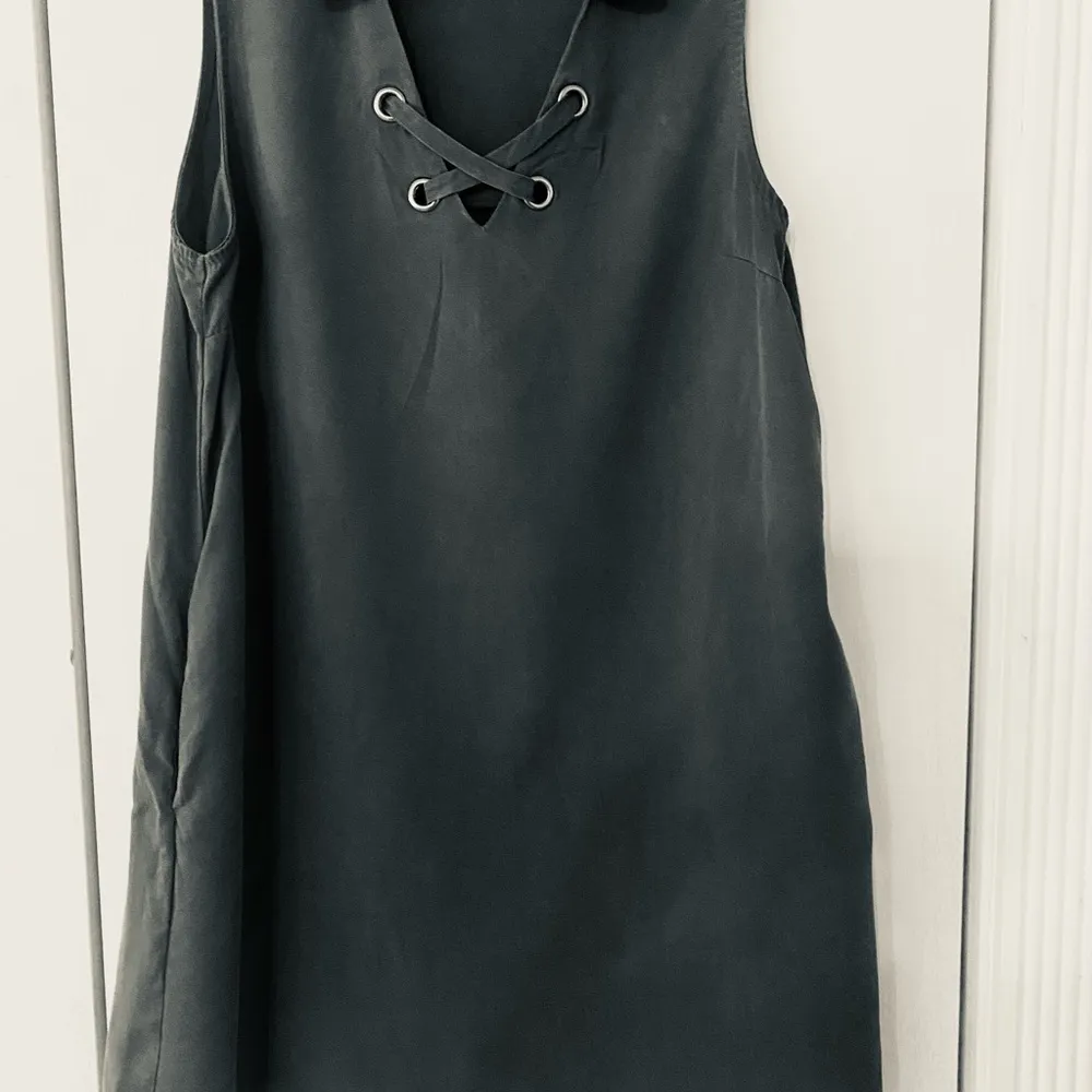 Monteau 🫒 Olive Mini Dress with Lace-Up Detail and silver grommets. Has pockets. - Image 3