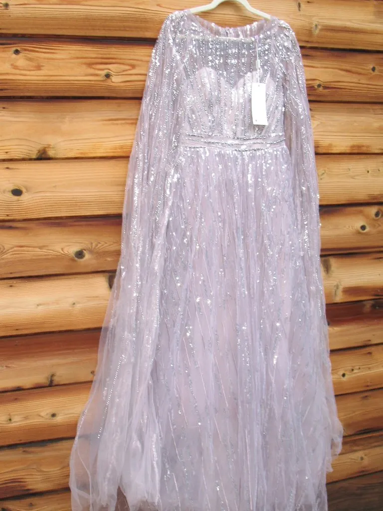 LARA A Line Gown With Long Cape Sleeves Purple Size 6 - Image 6