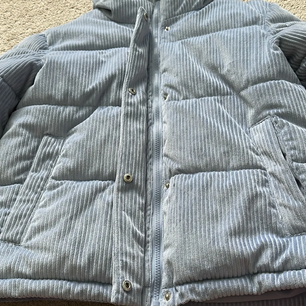 Textured Blue Corduroy hooded jacket - Image 6