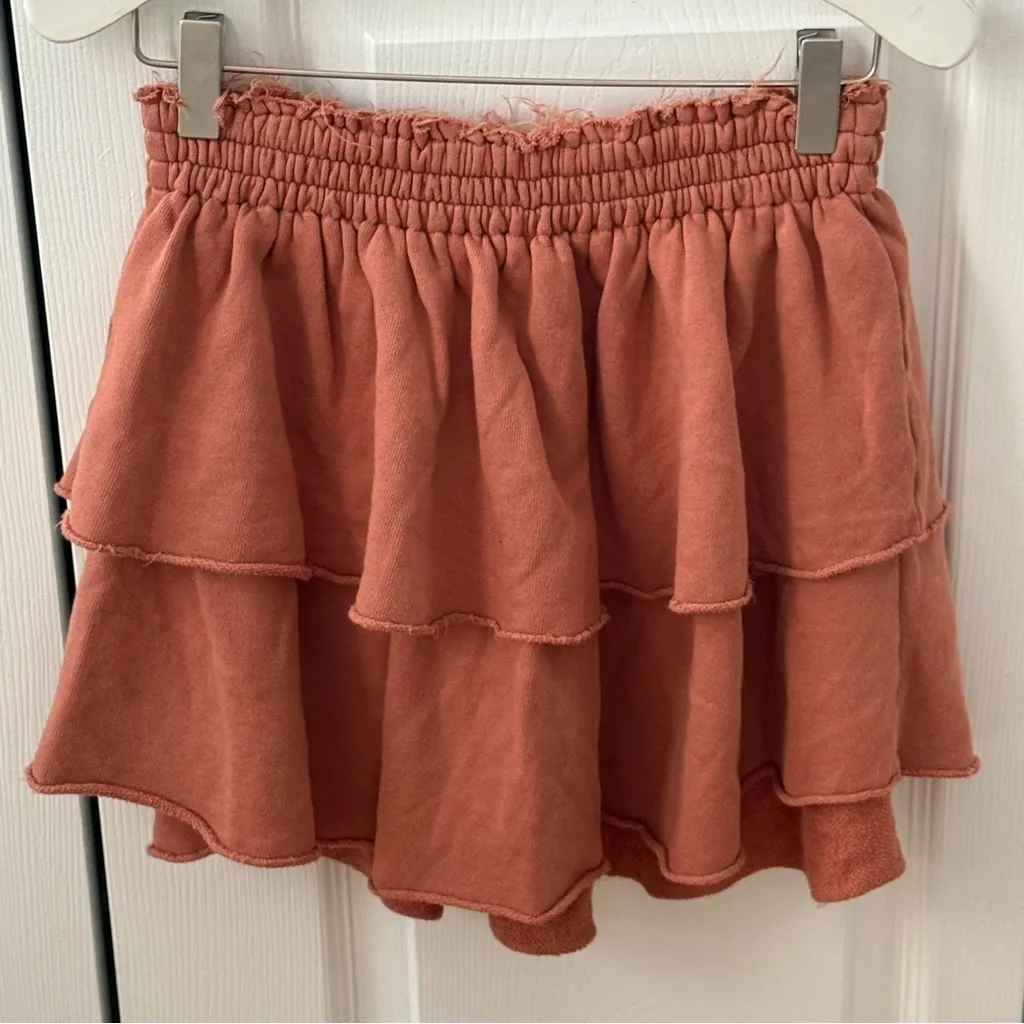 Aerie Weekend Tiered Mini Skirt in Peach - Image 2