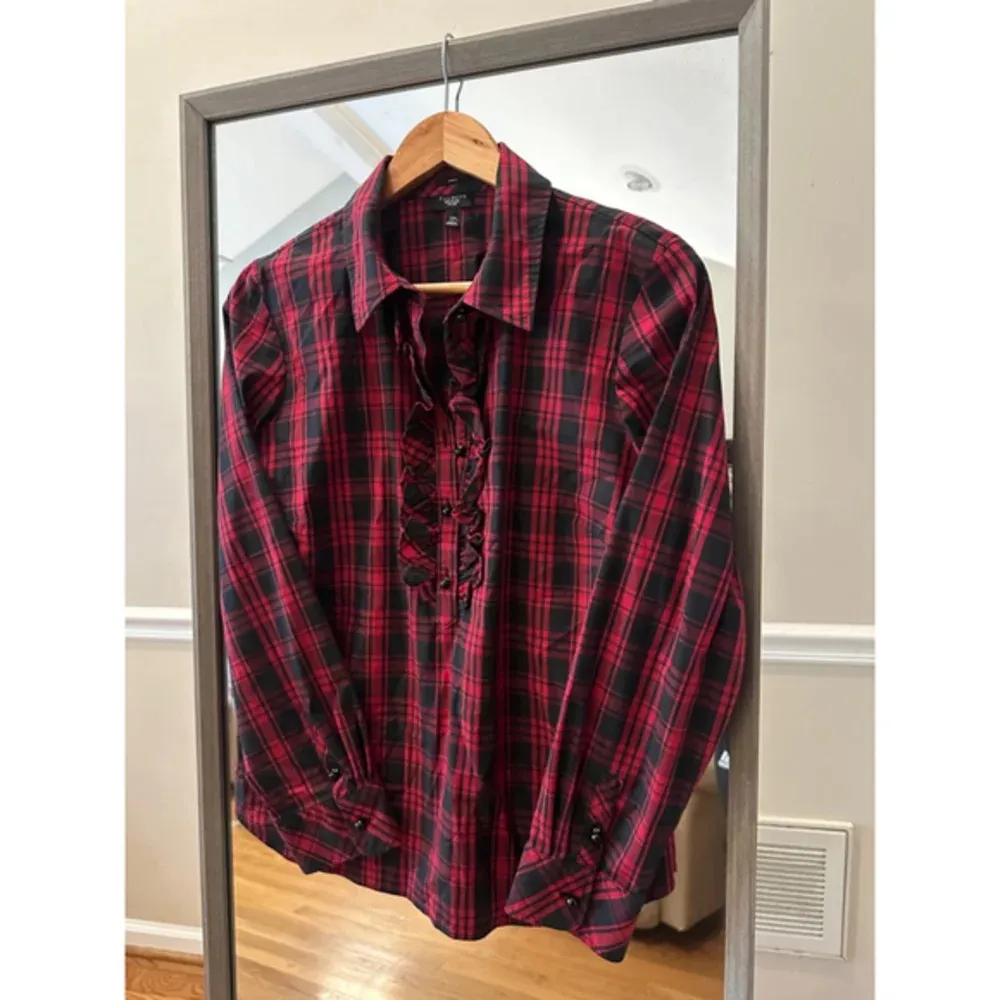 Women's Talbots Plaid Shirt, Size 12P,‎ Red & Black - Image 2