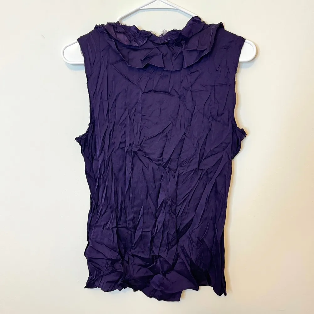 NEW Elie Tahari Silk Sleeveless Sonja Blouse Size Large Purple Ruffles NWT Top - Image 4