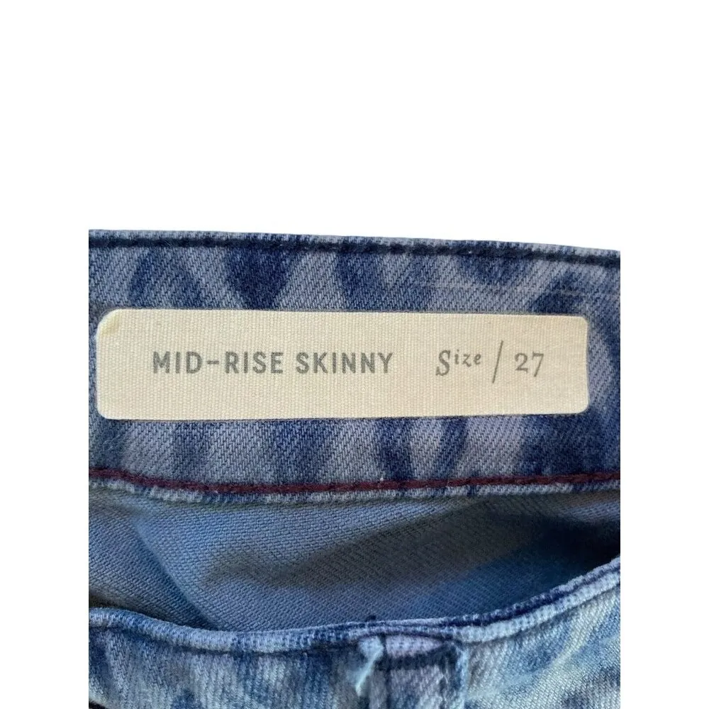 Pilcro and the Letterpess Mid Rise Skinny Jeans Womens Size 27 Blue Leopard Boho - Image 5
