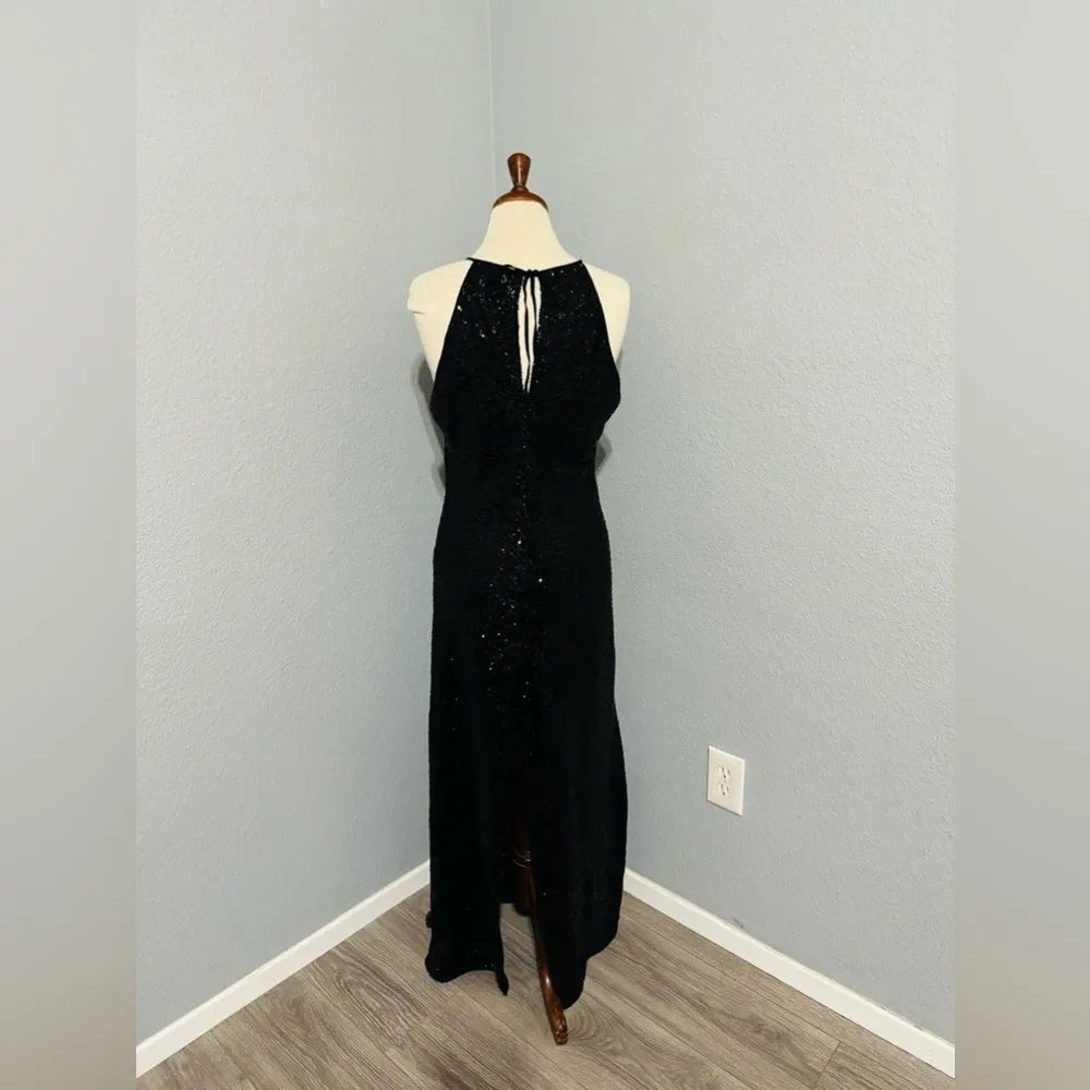 Zara Bloggers Fav Black Sequin Halter Neckline Midi Christmas Holiday Dress Sz L - Image 10
