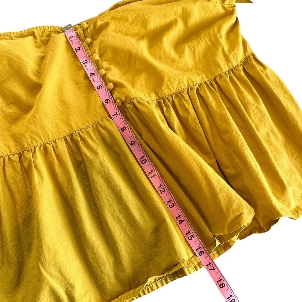 Free People Veronica Sweetheart Neck Peplum Balloon Sleeve Blouse Top Mustard XL - Image 12