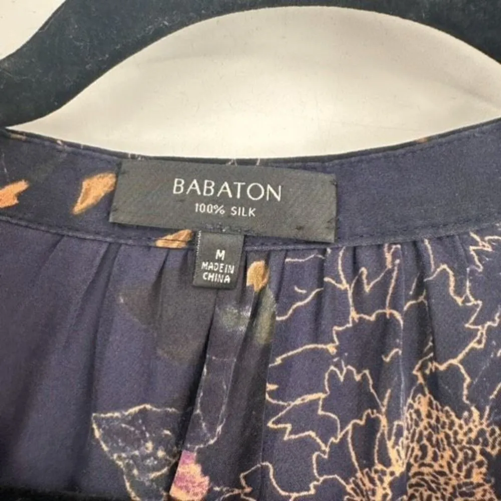 Babaton‎ Aritzia Women's Floral Silk Benedict Sleeveless Shirt Dress Navy Medium - Image 6