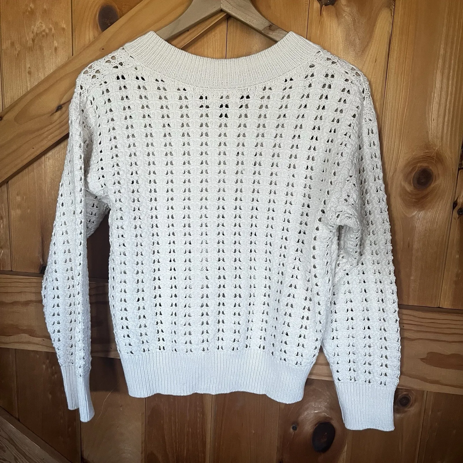 Universal Thread Woman's Small Cream Open Knit Sweater Long Sleeve V Neck‎ - Image 5