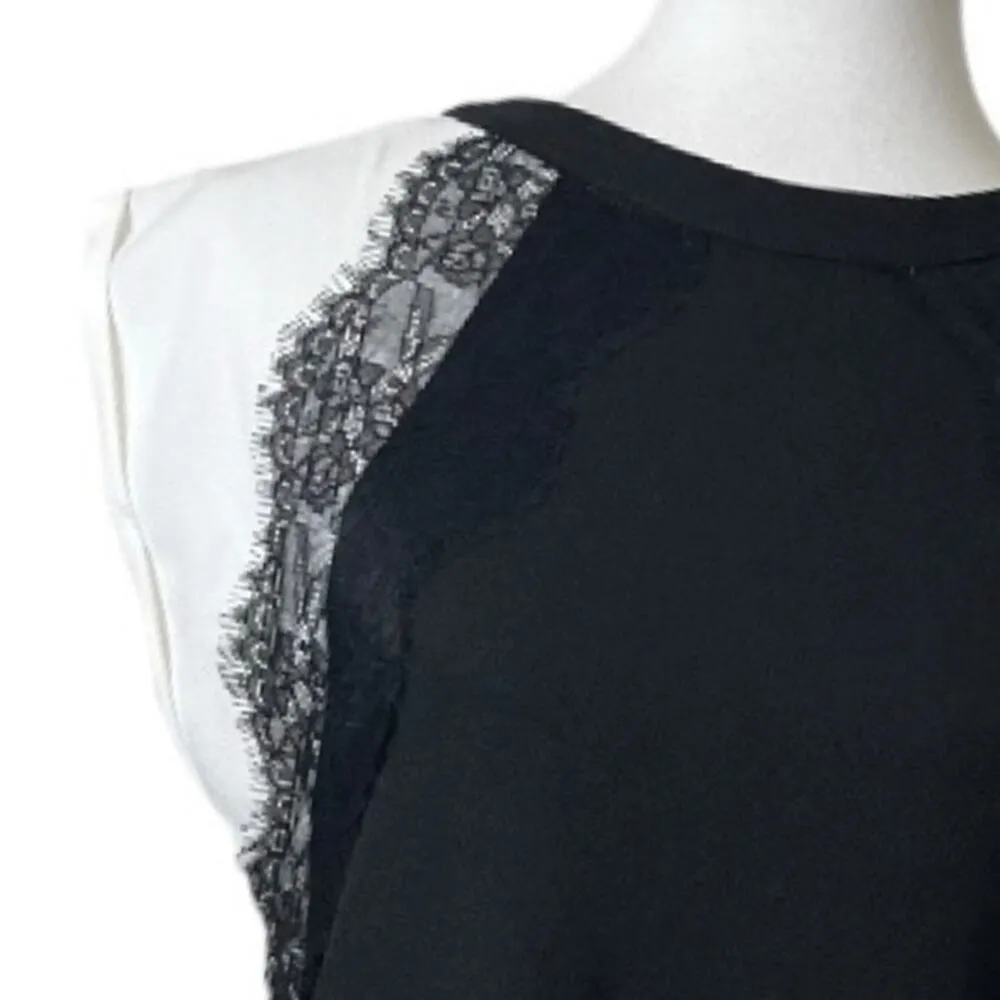 Kut from the Kloth New Shift Dress Knit Lace Trim Black Cream Women’s Size 6 - Image 10