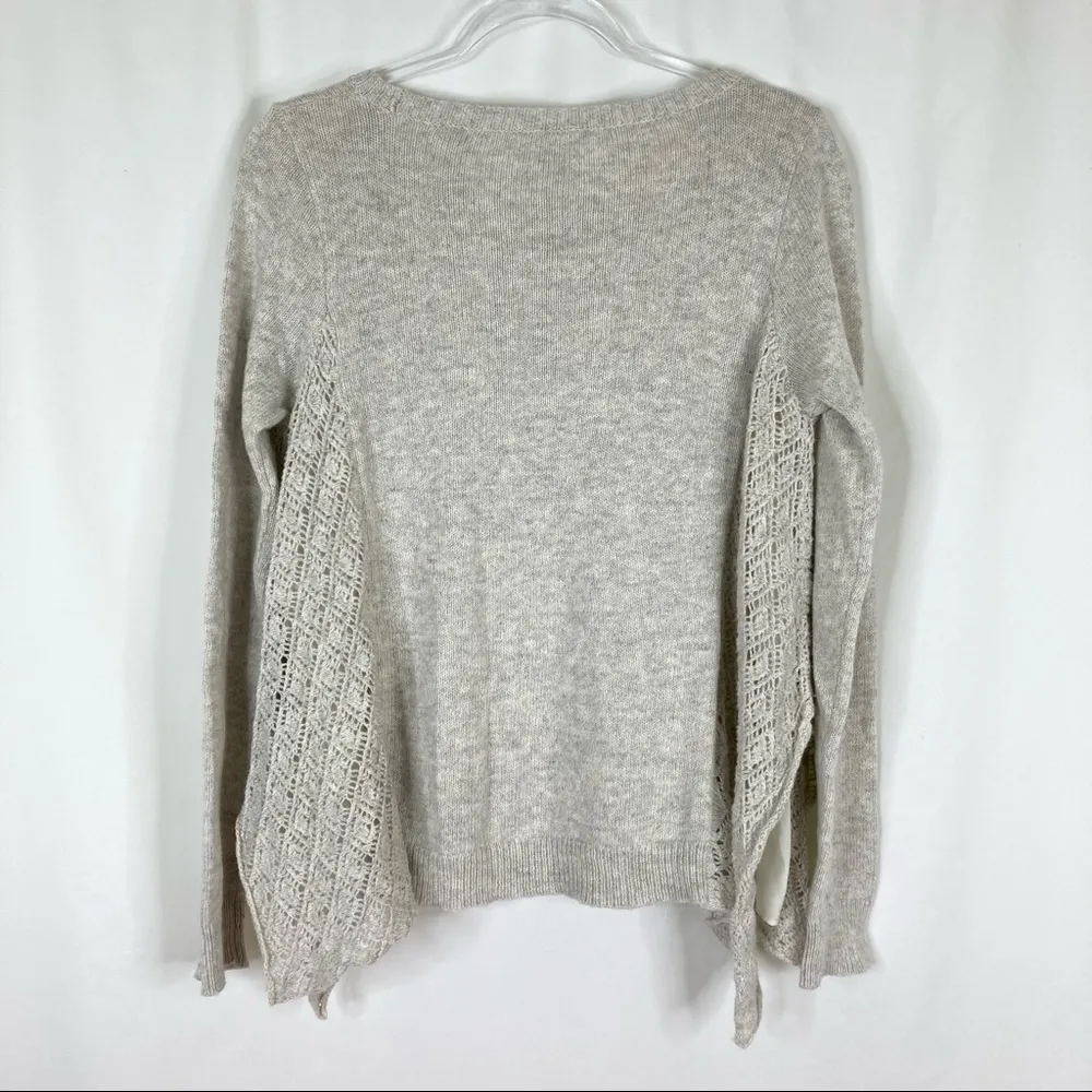 3/$30 Anthro Knitted & Knotted | Beige Knit Sweater Long Sleeve Crochet Panels - Image 6