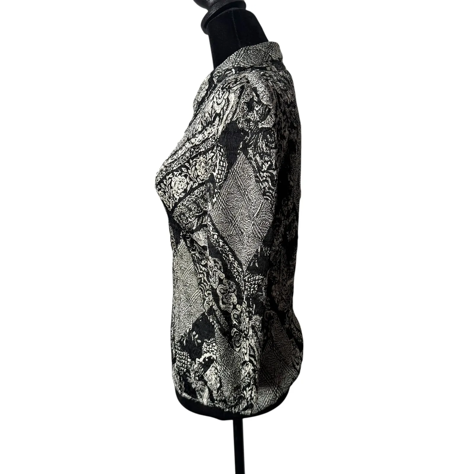 Alberto Makali Crinkle Sequin Top Black‎ White Women Size S Button Up Artsy - Image 5