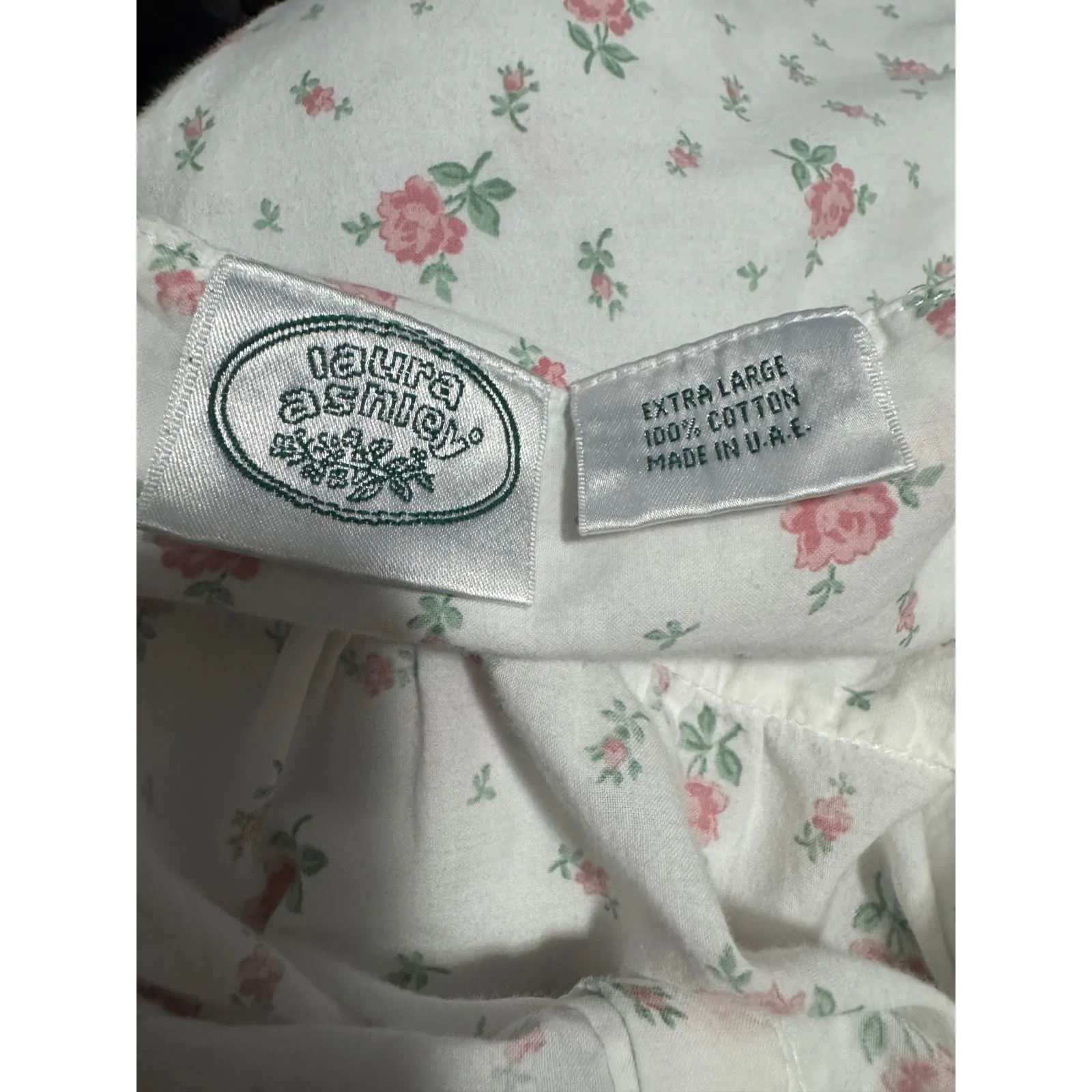 Laura Ashley Vintage Floral Nightgown Soft Cotton, Ruffle Hem XL Made in USA - Image 5