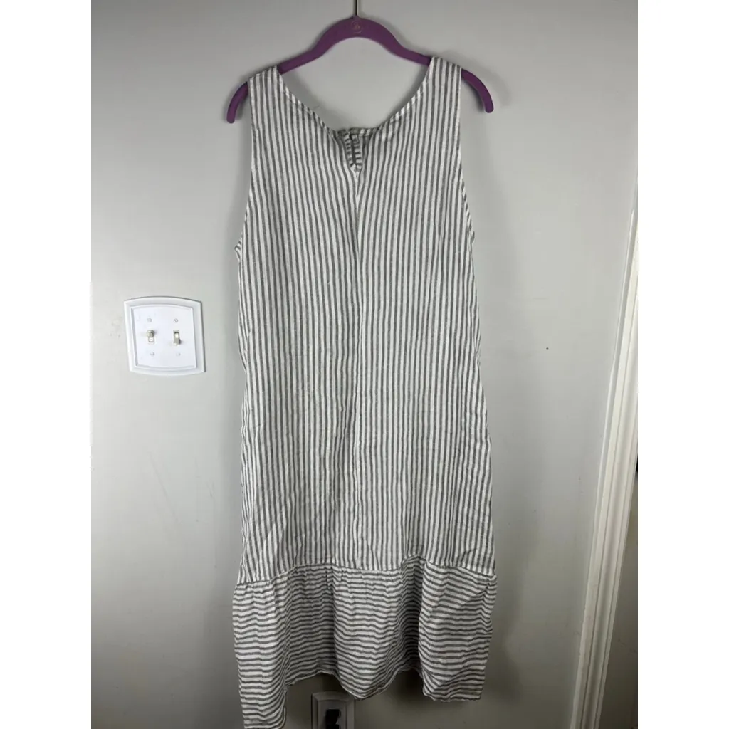 Francesca’s Puro Lino Linen Dress XL Gray White Made in Italy NWT Boho Resort - Image 5
