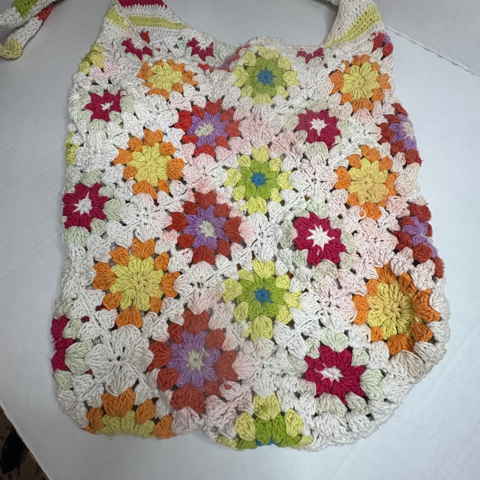 Crochet‎ Granny Square Tote Bag Shoulder Bag Colorful Handmade Hippie Boho - Image 2