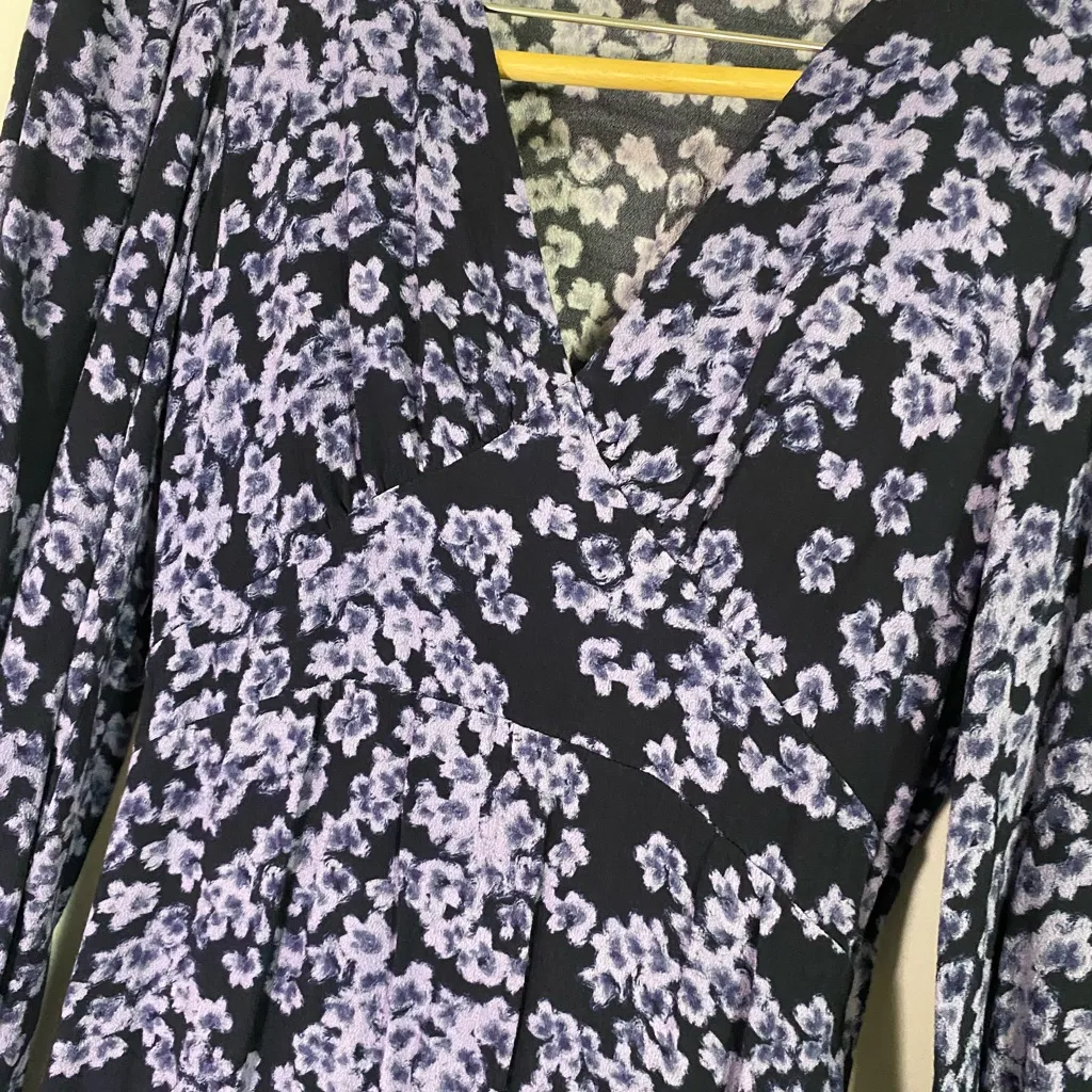 & Other Stories Women’s Size 4 Blue V-Neck Midi Dress Long Sleeve Side Slit - Image 5