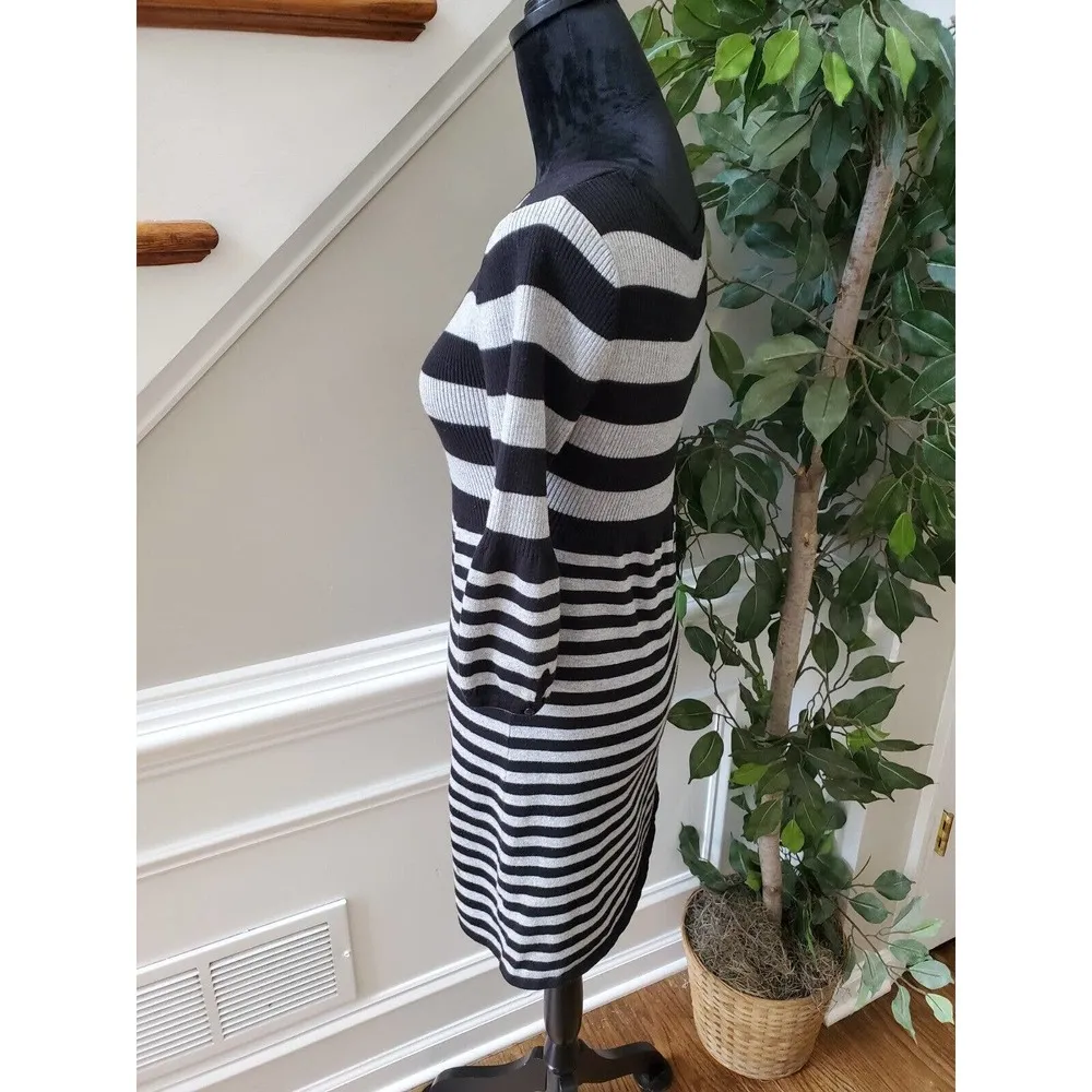 Liv Women Black & White Acrylic Long Sleeve Scoop Neck Knee Length Knit Dress M Size M - Image 7