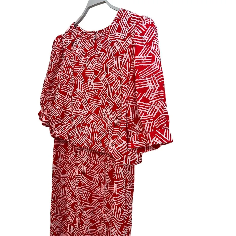 Vintage J.B. Too Short Sleeve Modest Dress Size: 14 Large Red & White Print - Image 4
