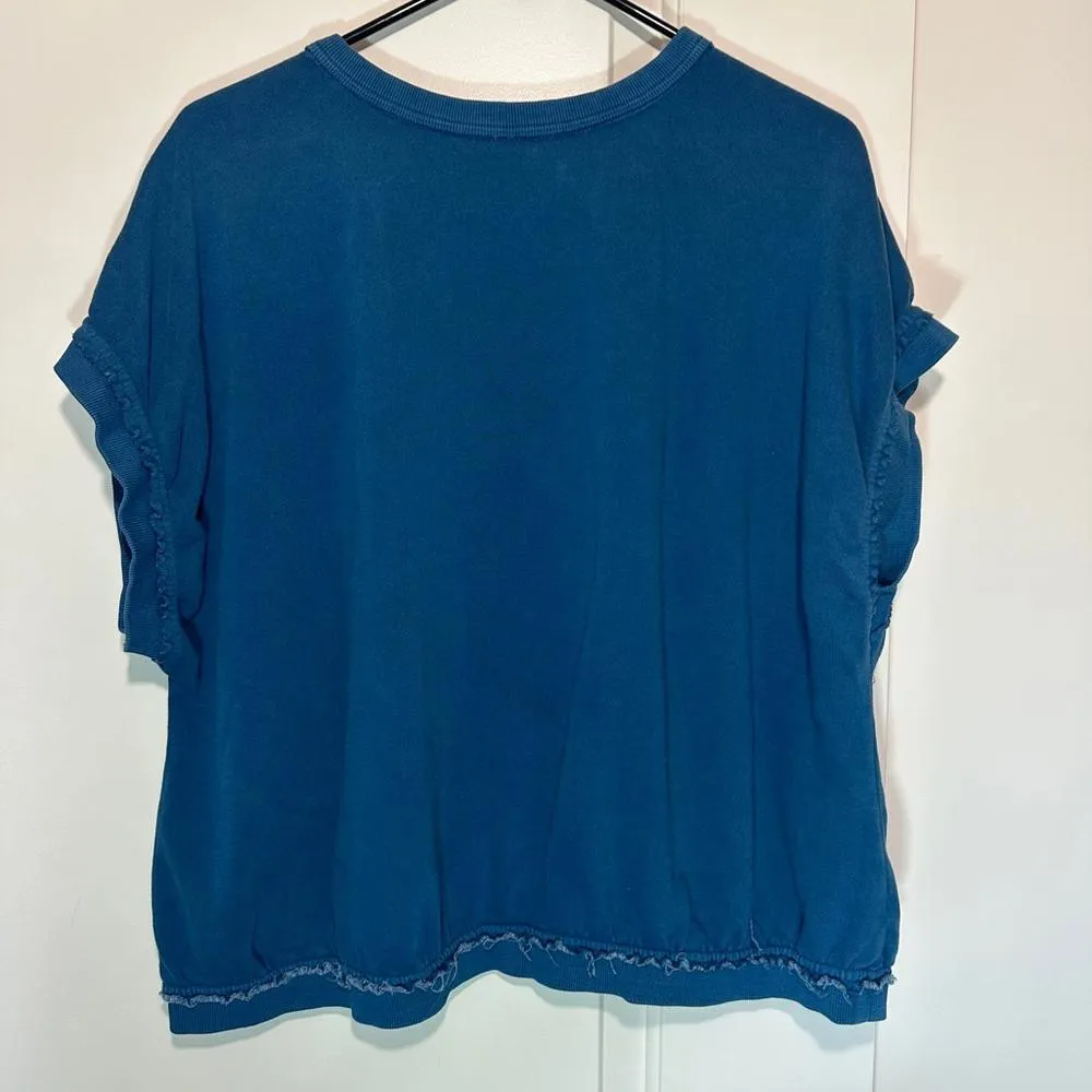 Dip Teal Sweatshirt Muscle Tee Raw Distressing Athleisure‎ Womens Size: Medium Blue - Image 4