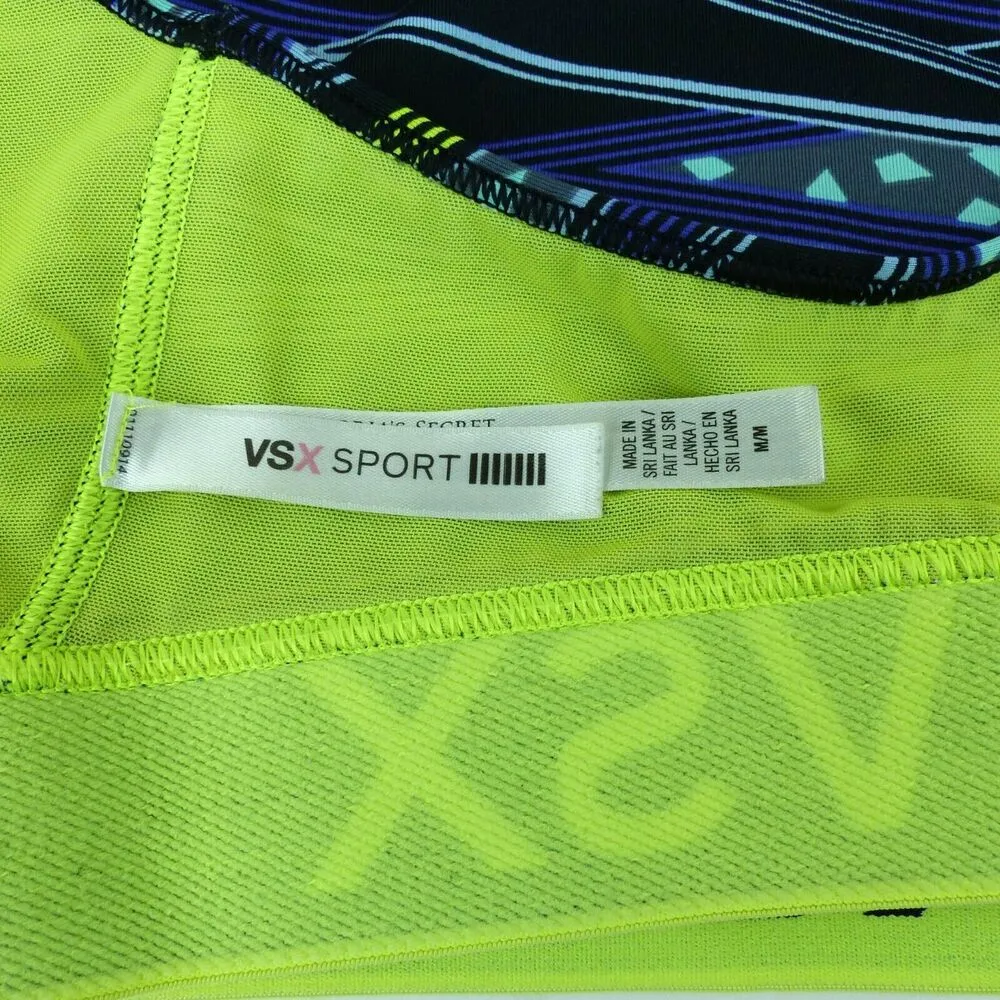 Victoria's Secret VSX Sport Bra Womens M Blue Neon Yellow The Player Racerback - Image 11
