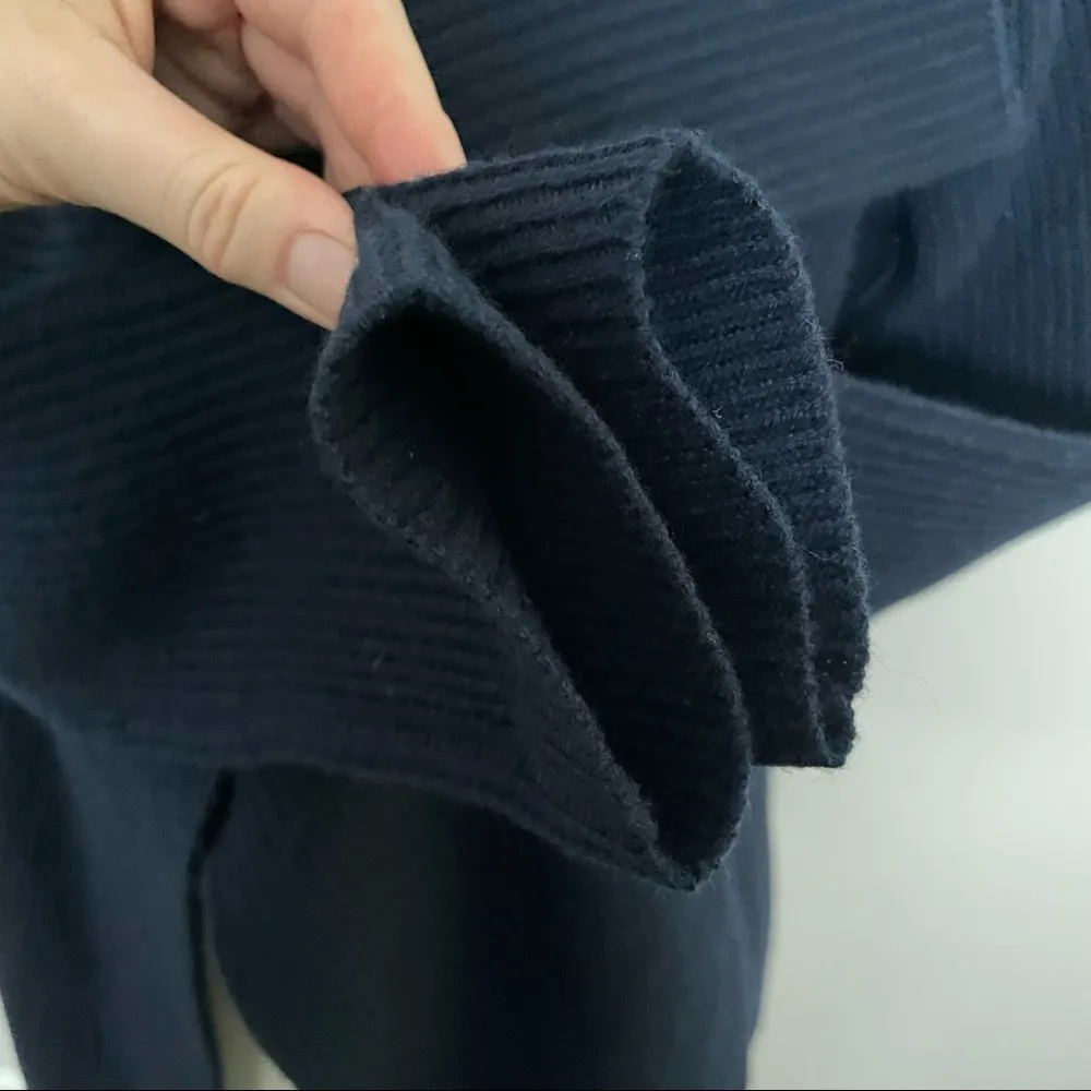 Boden Cardigan Sweater Knit 100% Wool Ribbed Wide Lapel Open Front Navy Blue Size M - Image 3